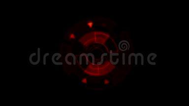 接口数据装载机红色发光圆形与光雷。 阿尔法频道。